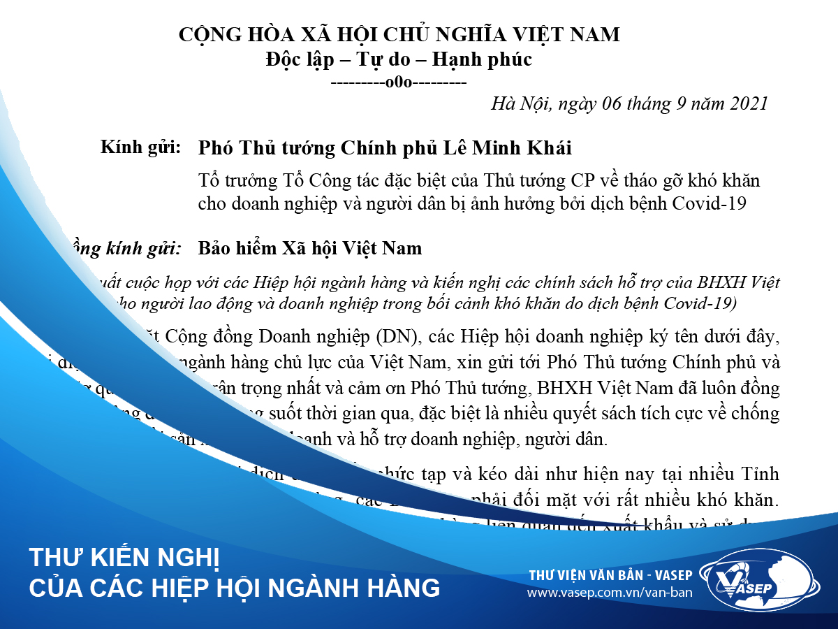 11 hiệp hội ngành hàng kiến nghị các chính sách hỗ trợ của BHXH Việt Nam cho NLĐ và DN trong bối cảnh khó khăn do dịch bệnh Covid-19