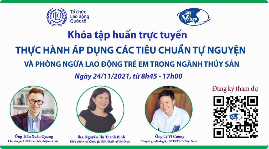 Mời tham dự Khóa tập huấn (K.23) Thực hành áp dụng các tiêu chuẩn tự nguyện và phòng ngừa lao động trẻ em trong ngành thủy sản