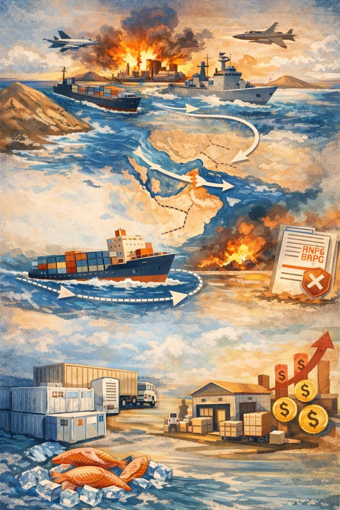 Chiến sự Trung Đông 2026 và nguy cơ đối với thương mại thủy sản toàn cầu