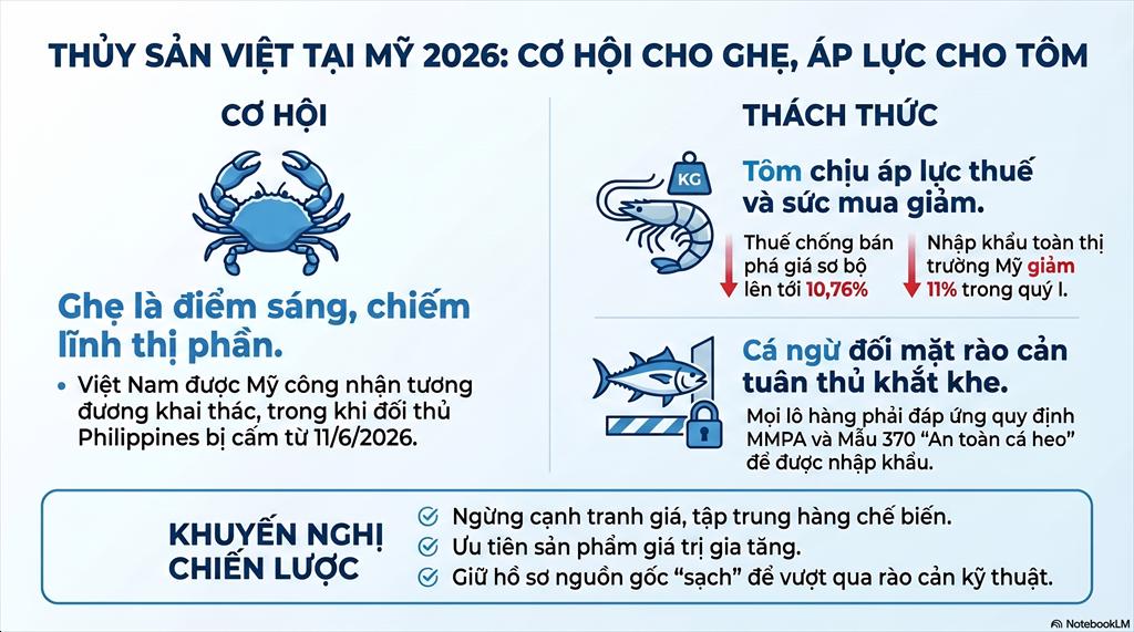 Cập nhật thủy sản tháng 52026 Ghẹ đón cơ hội lớn tại Mỹ tôm tiếp tục chịu áp lực