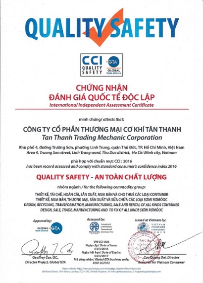 Tân Thanh Container Đạt Chứng chỉ an toàn chất lượng CCI 2015 